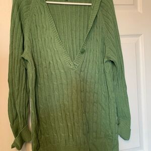 GAP Green V-Neck Sweater with Cable Knit